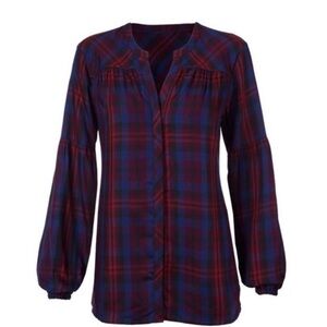 NWT CAbi # 4070 Caroling Shirt-Joyful Plaid Red and Blue Plaid Blouse
